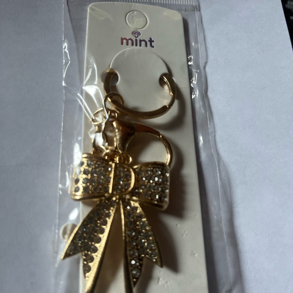 Gold Bow Keychain with Rhinestones Handbag Keychain charms for purses